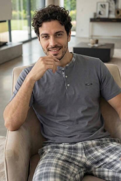 Heritage Graphite Patlı Kısa Kollu Cotton Erkek Pijama Takımı - 4