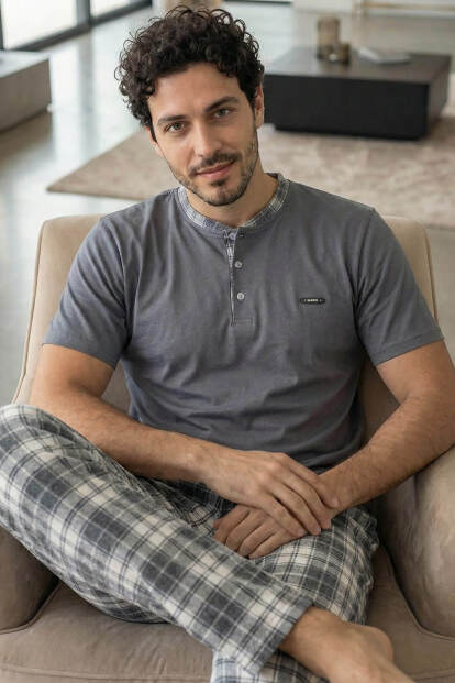 Heritage Graphite Patlı Kısa Kollu Cotton Erkek Pijama Takımı - 5