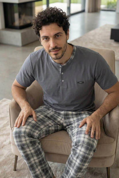 Heritage Graphite Patlı Kısa Kollu Cotton Erkek Pijama Takımı - 6