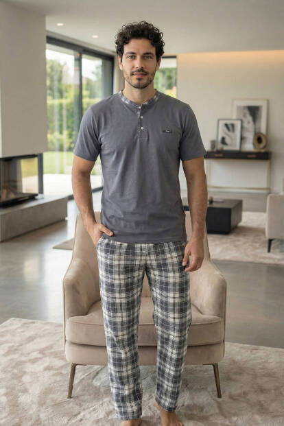 Heritage Graphite Patlı Kısa Kollu Cotton Erkek Pijama Takımı - 7