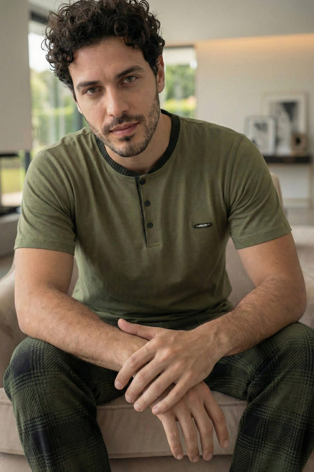 Heritage Khaki Patlı Kısa Kollu Cotton Erkek Pijama Takımı - Pijamaevi