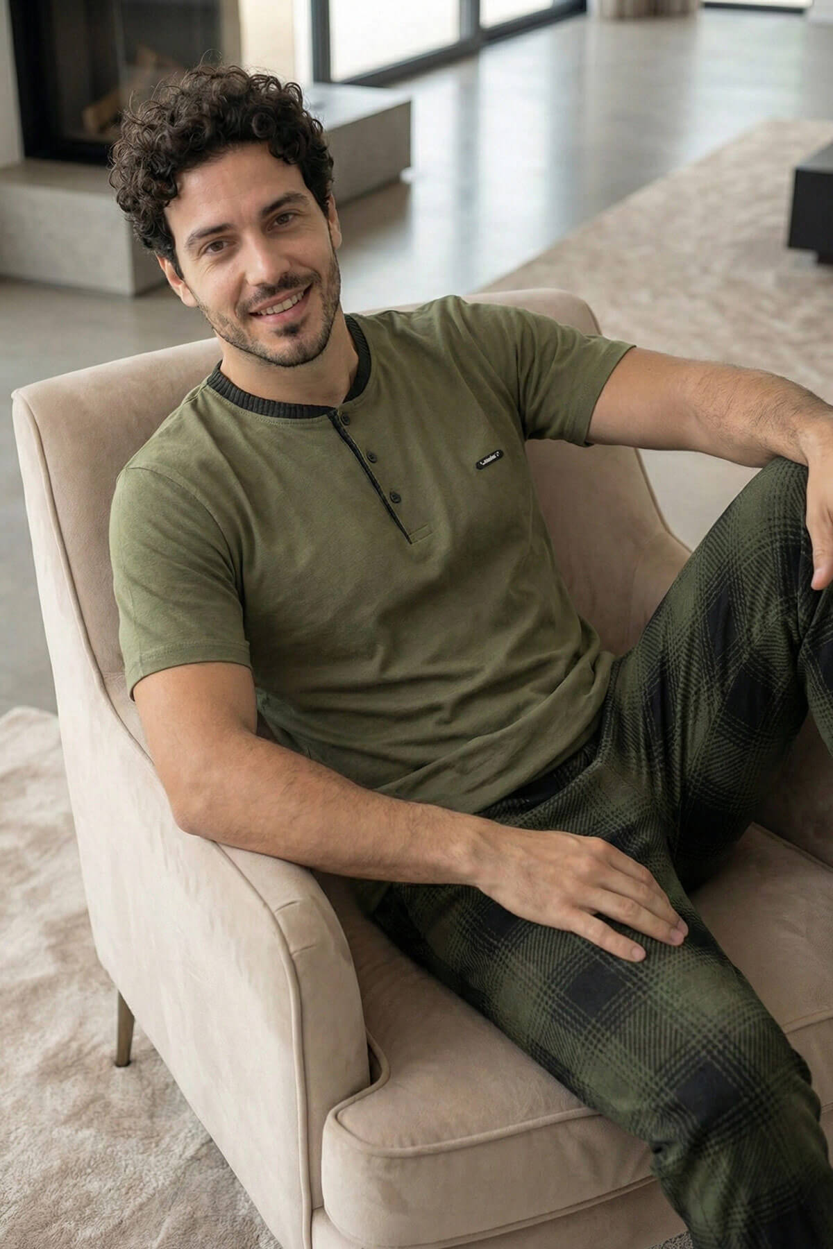 Heritage Khaki Patlı Kısa Kollu Cotton Erkek Pijama Takımı - Pijamaevi (1)