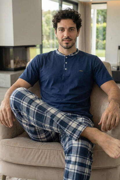 Heritage Navy Patlı Kısa Kollu Cotton Erkek Pijama Takımı - 4