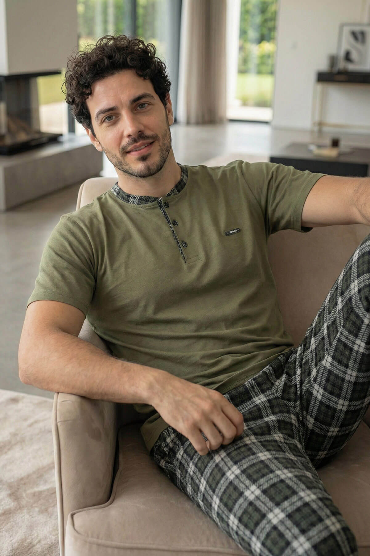 Heritage Olive Patlı Kısa Kollu Cotton Erkek Pijama Takımı - Pijamaevi (1)