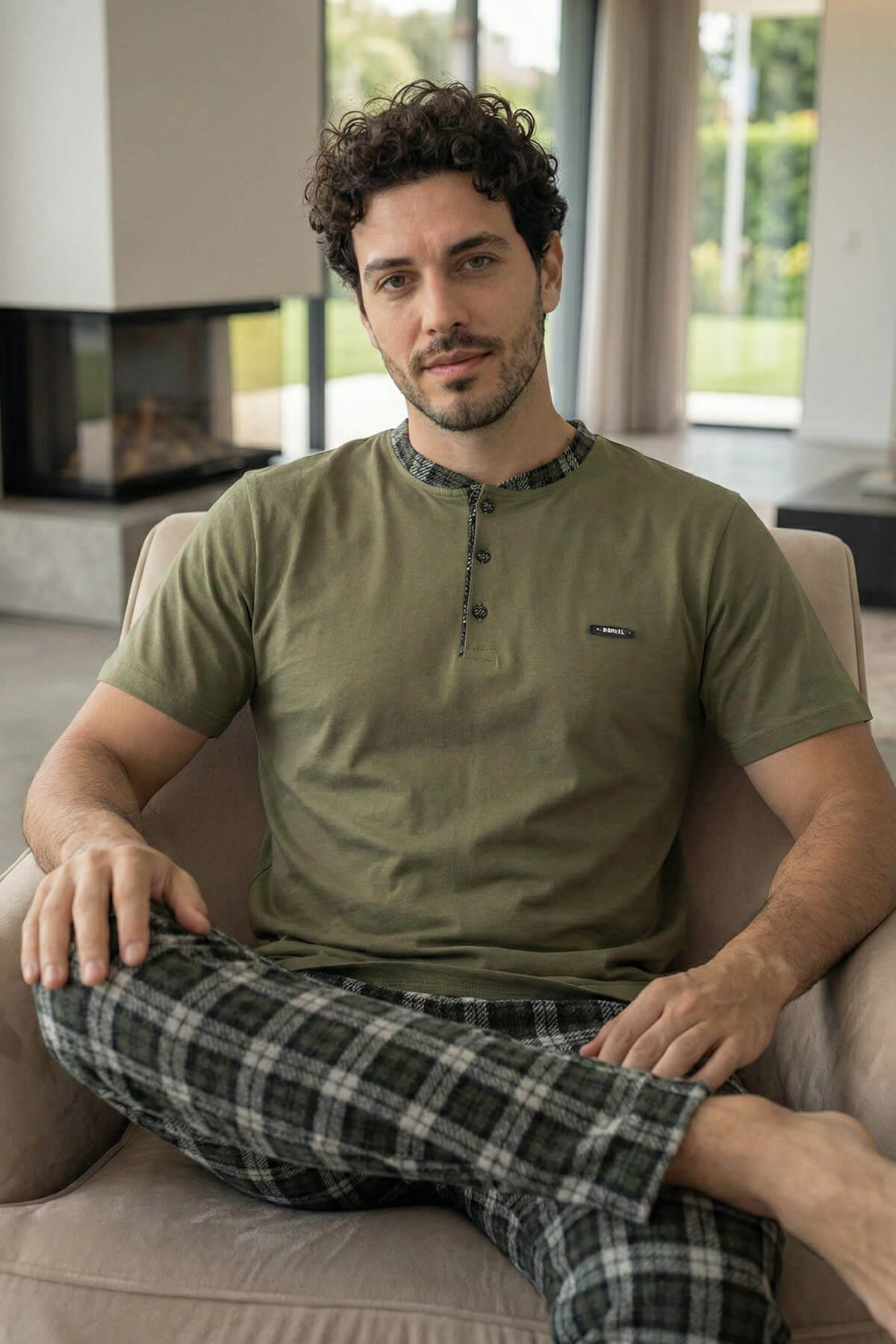 Heritage Olive Patlı Kısa Kollu Cotton Erkek Pijama Takımı - Pijamaevi (2)