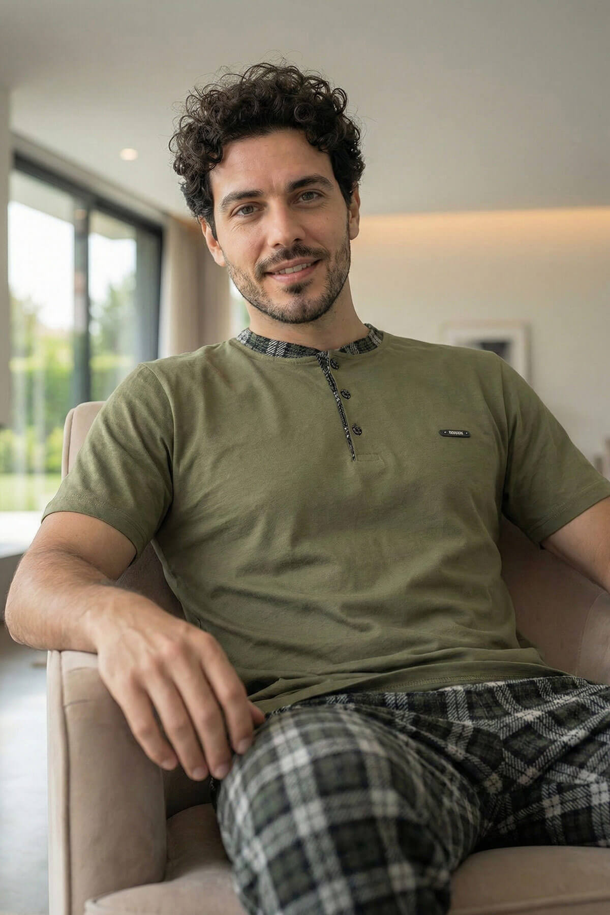 Heritage Olive Patlı Kısa Kollu Cotton Erkek Pijama Takımı - Pijamaevi (3)