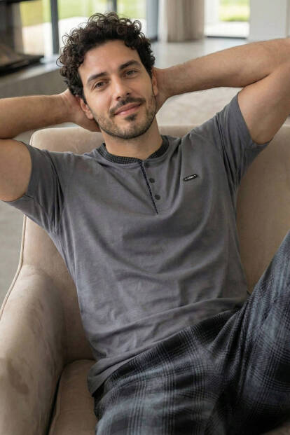 Heritage Smoke Patlı Kısa Kollu Cotton Erkek Pijama Takımı 