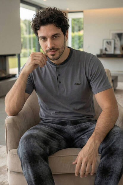 Heritage Smoke Patlı Kısa Kollu Cotton Erkek Pijama Takımı - 4