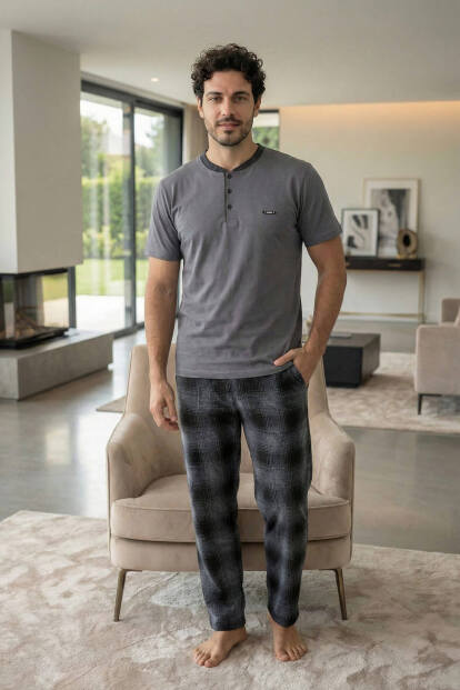 Heritage Smoke Patlı Kısa Kollu Cotton Erkek Pijama Takımı - 7