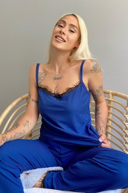 Indigo Dantelli İp Askılı Örme Kadın Pijama Takımı - 1