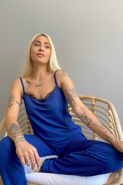 Indigo Dantelli İp Askılı Örme Kadın Pijama Takımı - 2