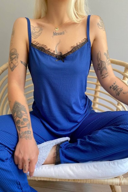 Indigo Dantelli İp Askılı Örme Kadın Pijama Takımı - 3