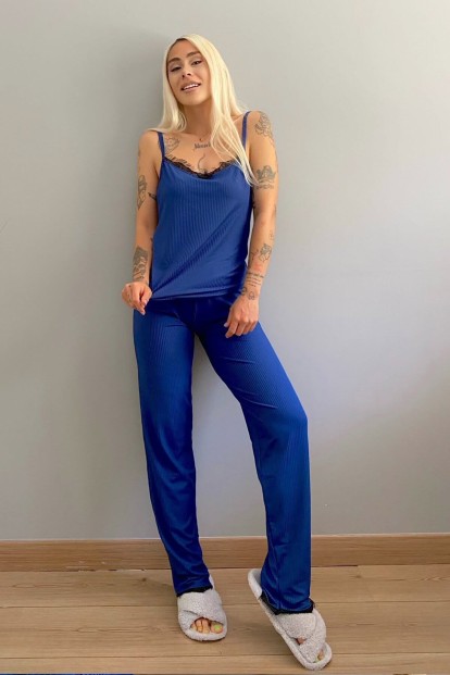 Indigo Dantelli İp Askılı Örme Kadın Pijama Takımı - 4