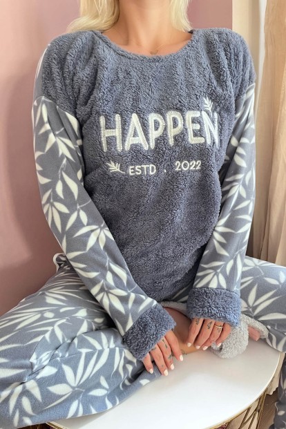 Indigo Happen Desenli Kadın Peluş Pijama Takımı - 5