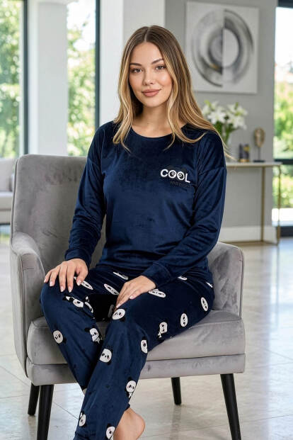 Indigo Pengui Desenli Exclusive Kadife Kadın Pijama Takımı - 5