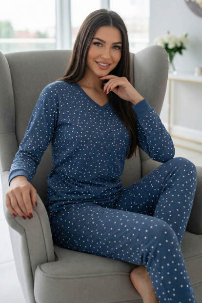 Indigo Point Desenli Uzun Kollu Bambu Örme Kadın Pijama Takımı - 2