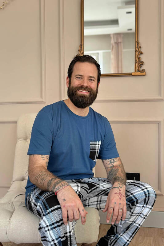 Indigo Siyah Ekose Cep Detay Kısa Kollu Erkek Pijama Takımı - Pijamaevi (2)