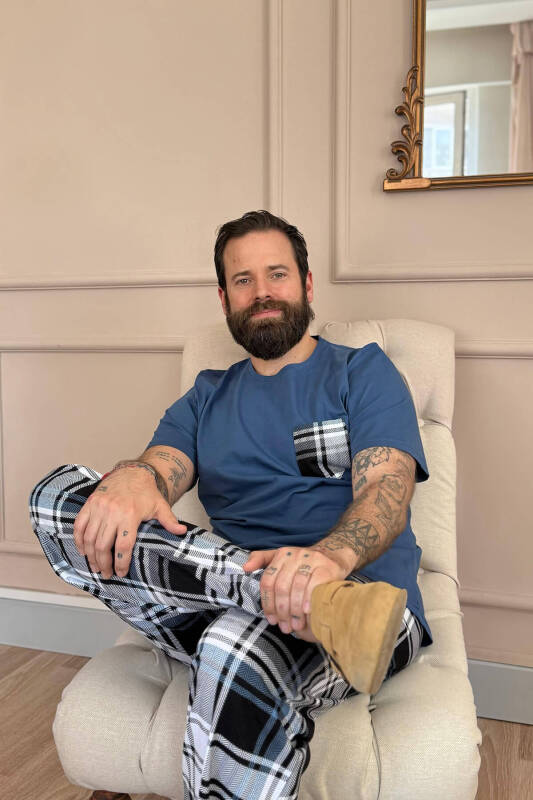 Indigo Siyah Ekose Cep Detay Kısa Kollu Erkek Pijama Takımı - Pijamaevi (3)