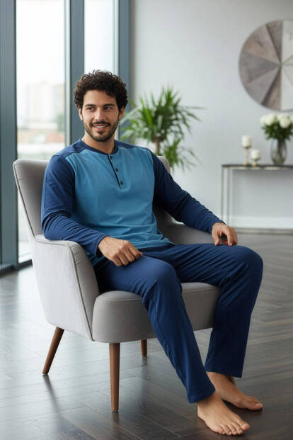 Indigo Stylish Erkek Uzun Kol Pijama Takımı - 5