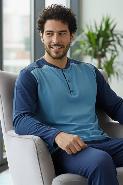 Indigo Stylish Erkek Uzun Kol Pijama Takımı - 7