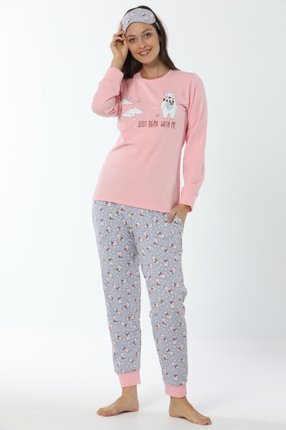 Just Bear Desenli Uzun Kollu Manşetli Kadın Pijama Takımı - 2