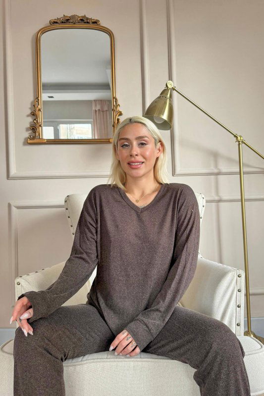 Kahverengi Bambu Uzun Kol Kadın Pijama Takımı - Pijamaevi (2)