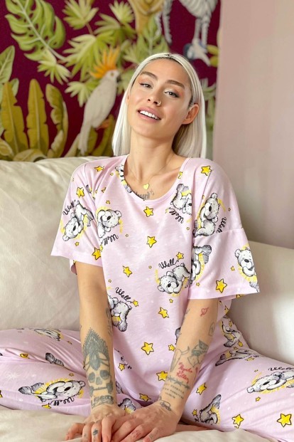 Kaisukaru Baskılı Kısa Kollu Kadın Pijama Takımı - 1
