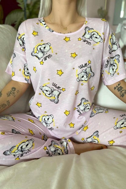Kaisukaru Baskılı Kısa Kollu Kadın Pijama Takımı - 4