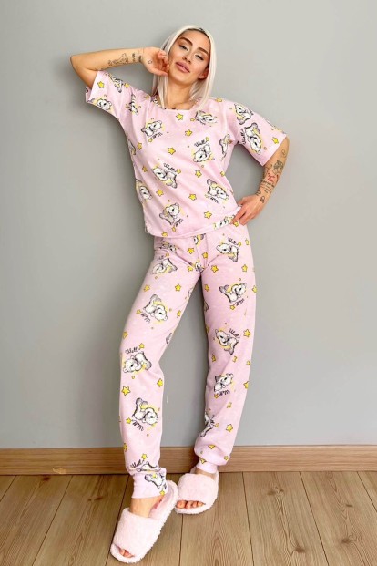 Kaisukaru Baskılı Kısa Kollu Kadın Pijama Takımı - 5