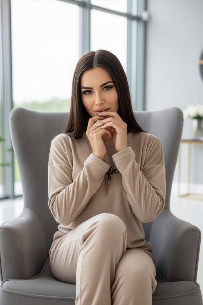 Karamel Perfect Desenli Exclusive Kadife Kadın Pijama Takımı  - 5