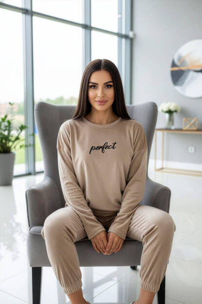 Karamel Perfect Desenli Exclusive Kadife Kadın Pijama Takımı  - 6