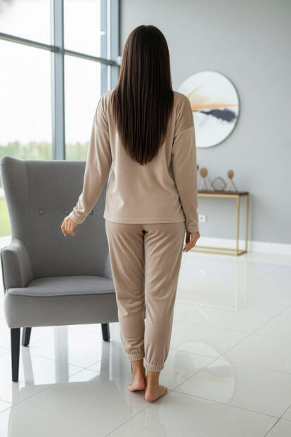 Karamel Perfect Desenli Exclusive Kadife Kadın Pijama Takımı  - 8