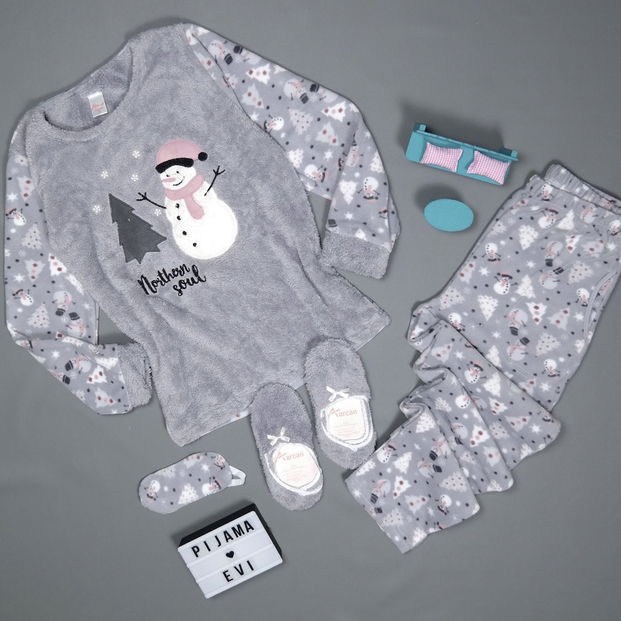 Kardan Adam Desenli Kadın Peluş Pijama Takımı - 2
