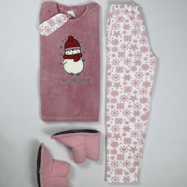 Kardan Adam Desenli Peluş Pijama Takımı - 2