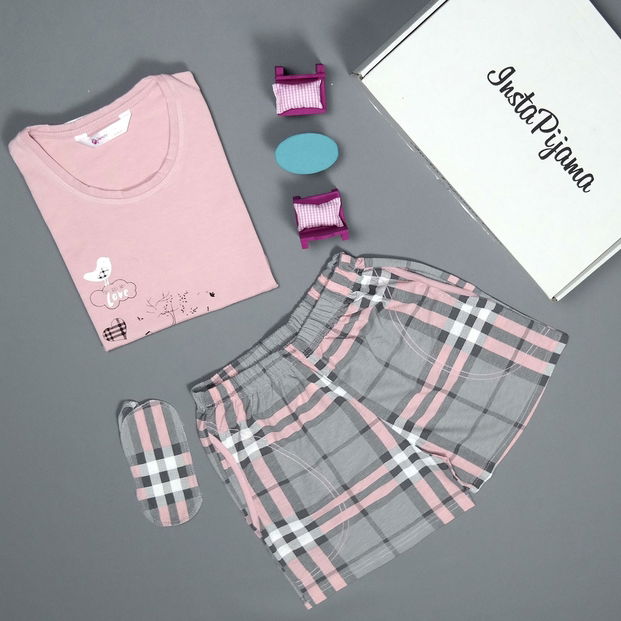 Kareli Şortlu Bayan Pijama Takımı - 2