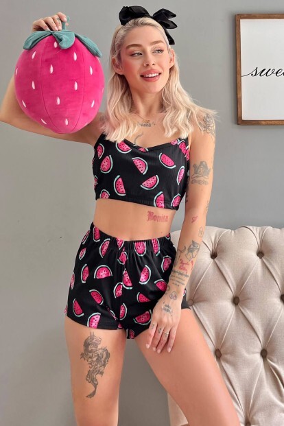 Karpuz Desenli Şortlu Bustiyer Pijama Takım - 4