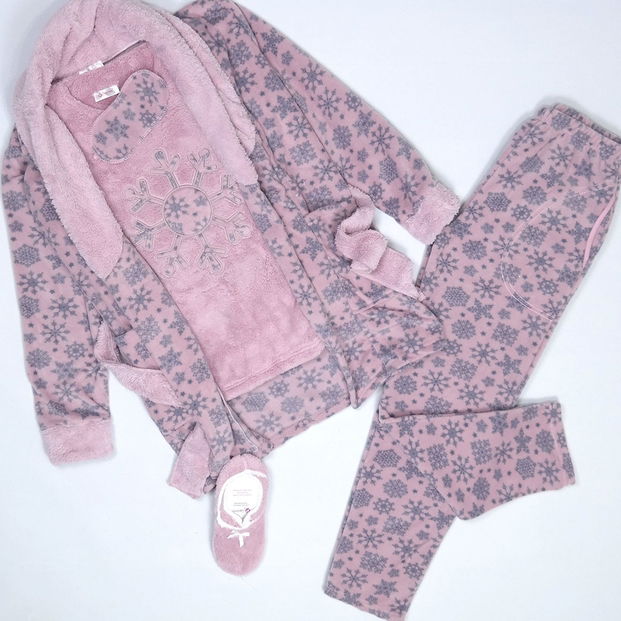 Kartanesi Desenli Bayan Sabahlıklı Peluş Pijama Takımı - 2