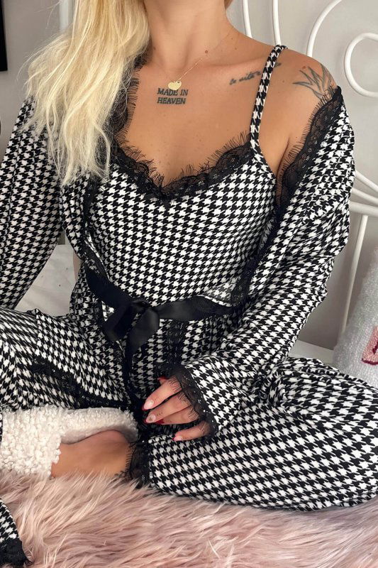 Kazayağı Baskılı Sabahlıklı Kadife Pijama Takımı - Pijamaevi (3)