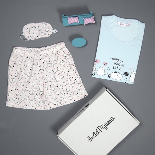 Kedi Desenli Şortlu Bayan Pijama Takımı - 2