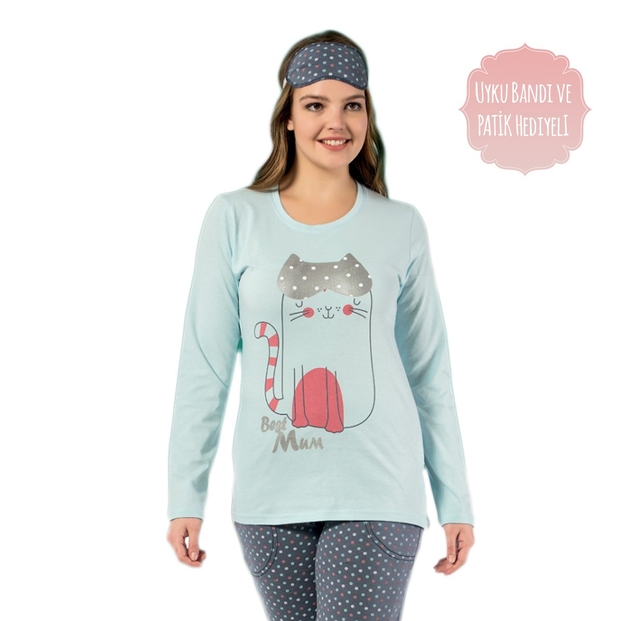 Kedi Desenli Uzun Kollu Bayan Pijama - 2
