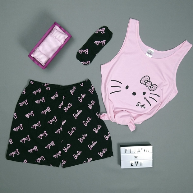 Kedicik Desenli Şortlu Askılı Bayan Pijama Takımı - 2