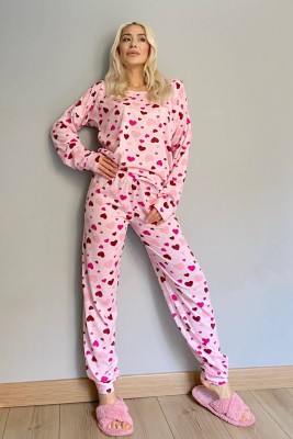 Kırmızı Croi Baskılı Uzun Kol Kadın Pijama Takımı - 3