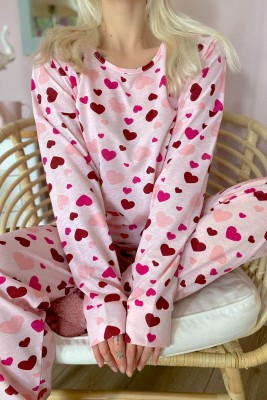 Kırmızı Croi Baskılı Uzun Kol Kadın Pijama Takımı - 4