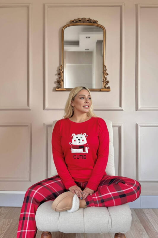 Kırmızı Cutie Desenli Termal Kadın Pijama Takımı - Pijamaevi (1)