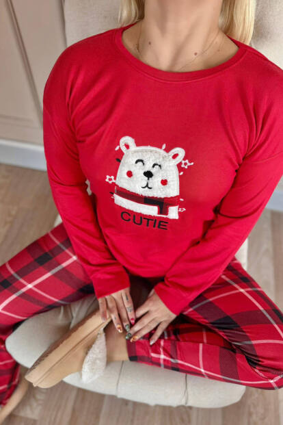 Kırmızı Cutie Desenli Termal Kadın Pijama Takımı - 4