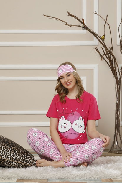 Kırmızı Good Friends Desenli Kısa Kollu Kadın Pijama Takımı - 1