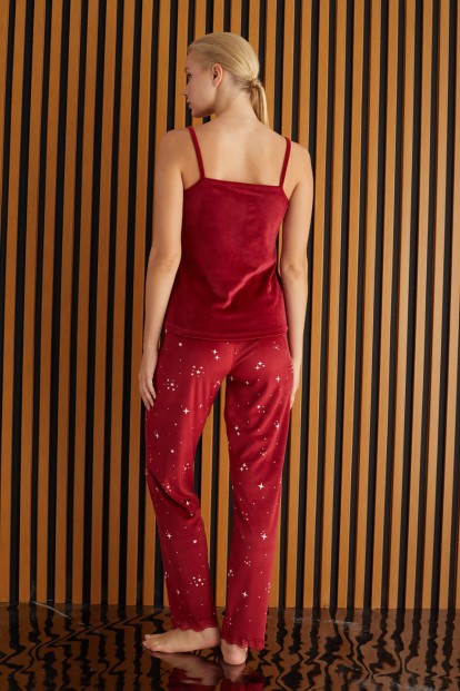 Kırmızı Izarra Exclusive Kadife Sabahlıklı Kadın Pijama Takımı  - 4