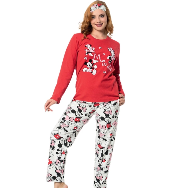 Kırmızı Karakterli Desenli Uzun Kollu Kadın Pijama Takımı - 1