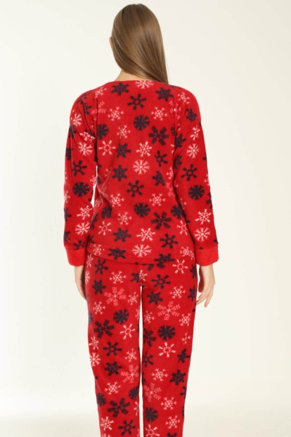 Kırmızı Outside Cold Desenli Kadın Peluş Pijama Takımı - 3