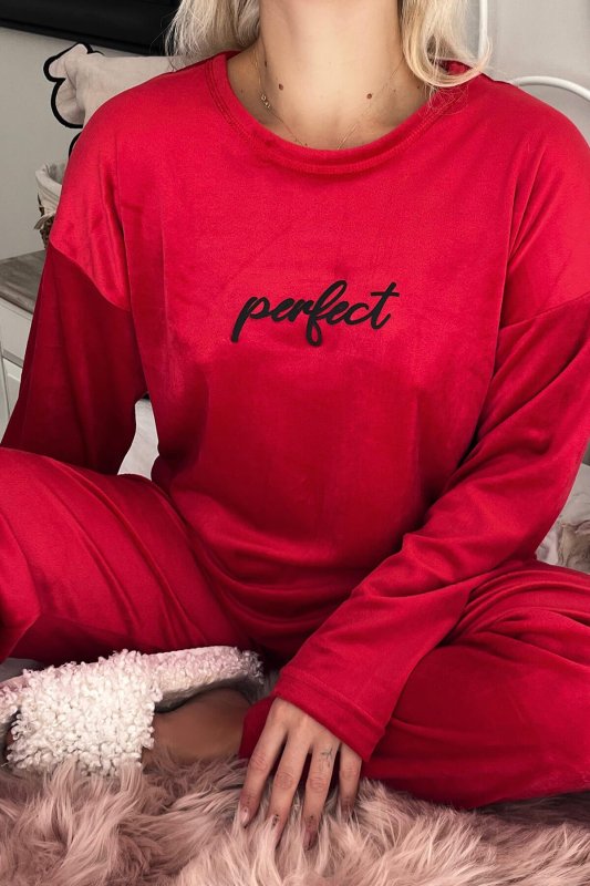 Kırmızı Perfect Desenli Exclusive Kadife Kadın Pijama Takımı  - Pijamaevi (3)